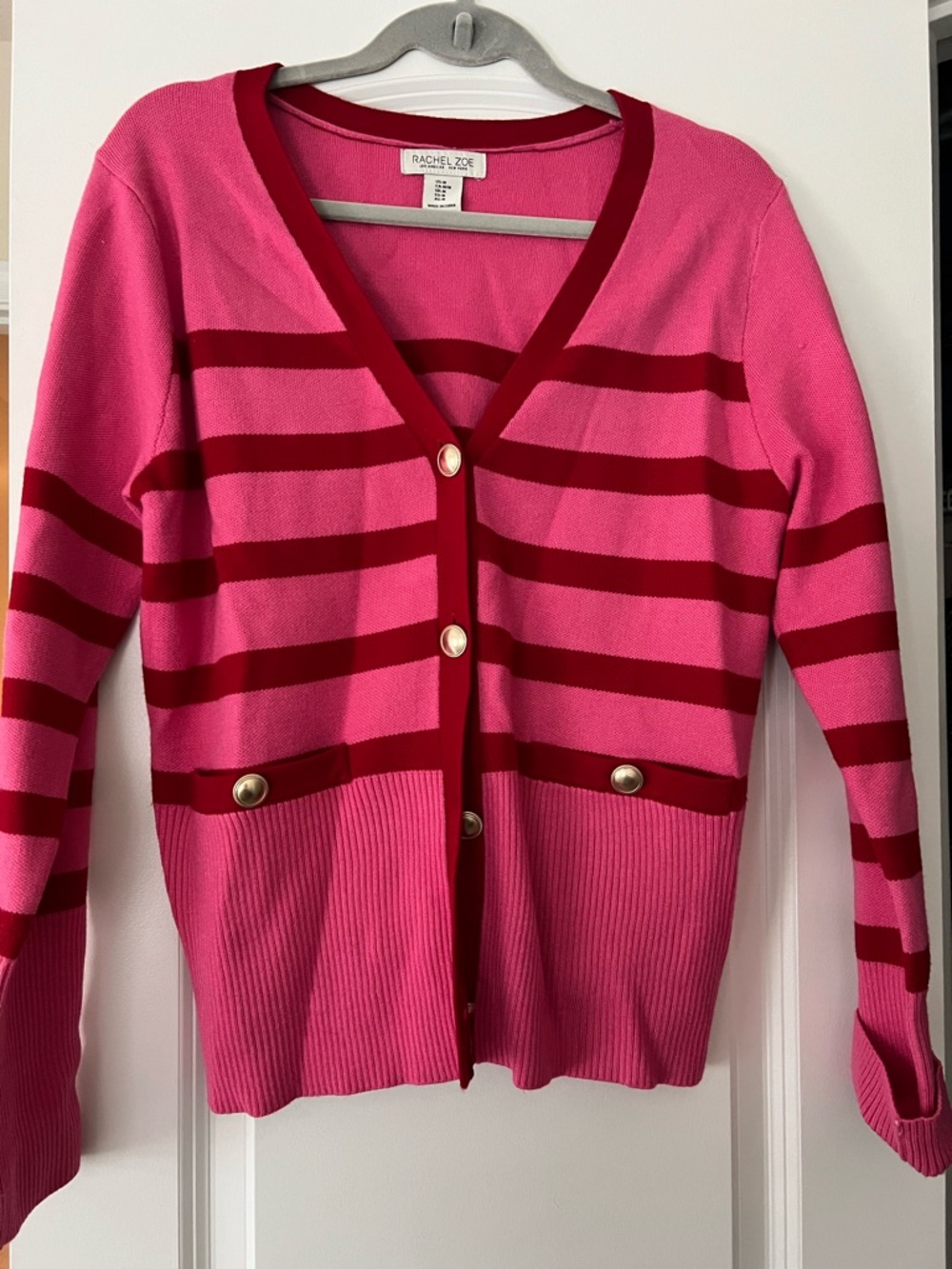 Rachel Zoe Fuchsia and Burgundy Striped Button-Front Cardigan